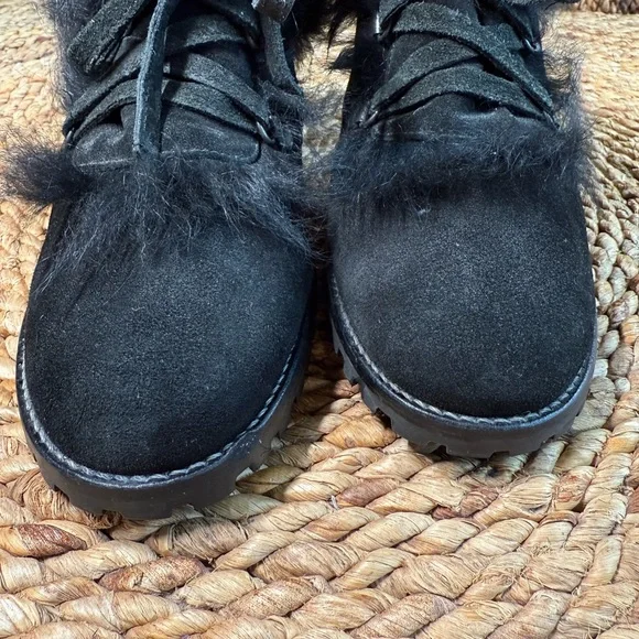 Coach Elegant Black Suede Mules Kristy 10 B Fur-Trimmed Women's Slip On Heels - Picture 3 of 10